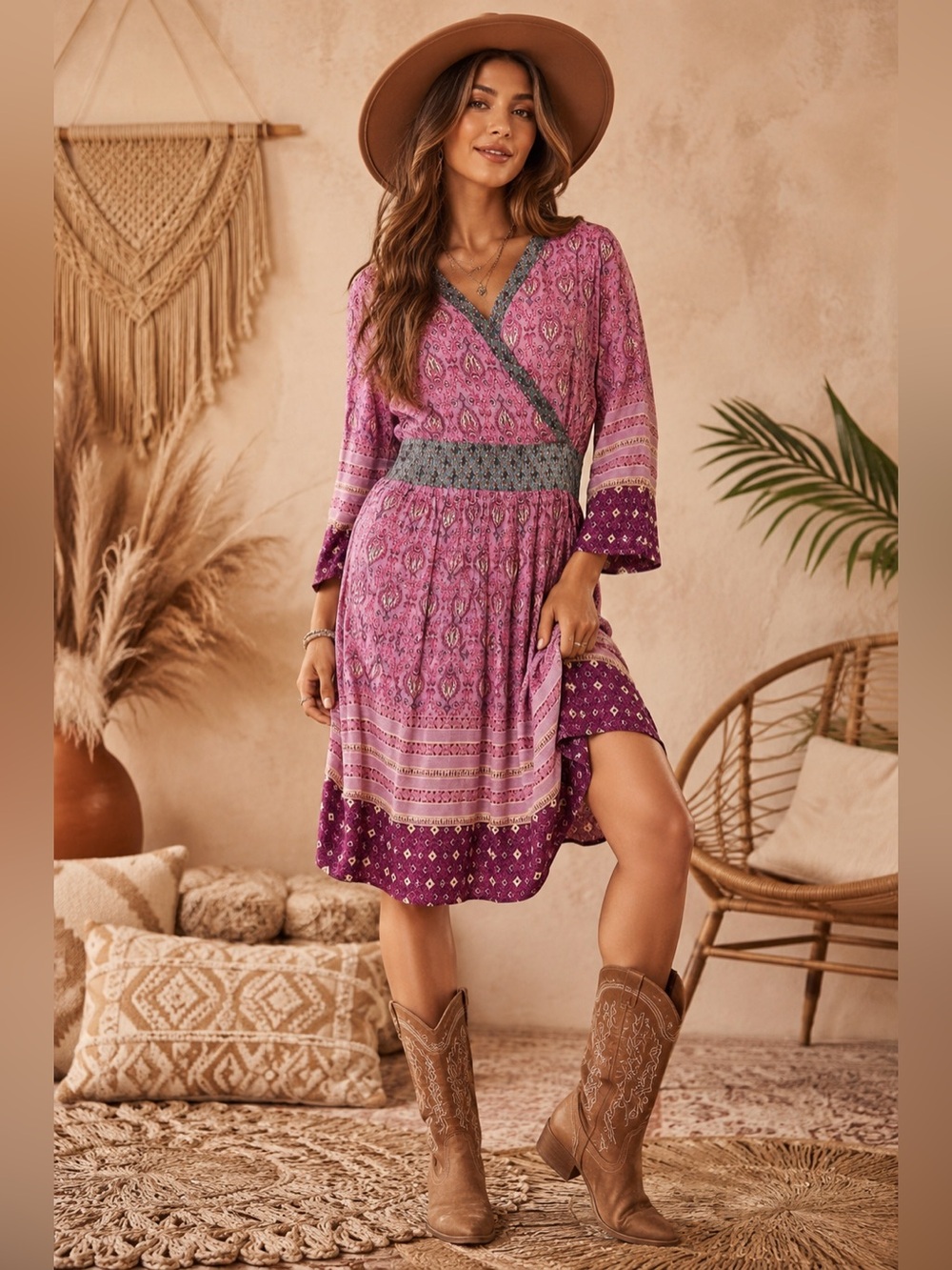 Hayden Los Angeles Boho Wrap Style Dress NIP
Size Large Purple Mix Rayon - A7